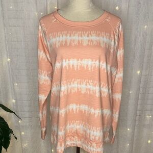 EVRI Coral and White Long Sleeve Tie-Dye Top
